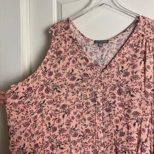 Peace & Pearls Floral Tank Top Tie Front Buttons Pink